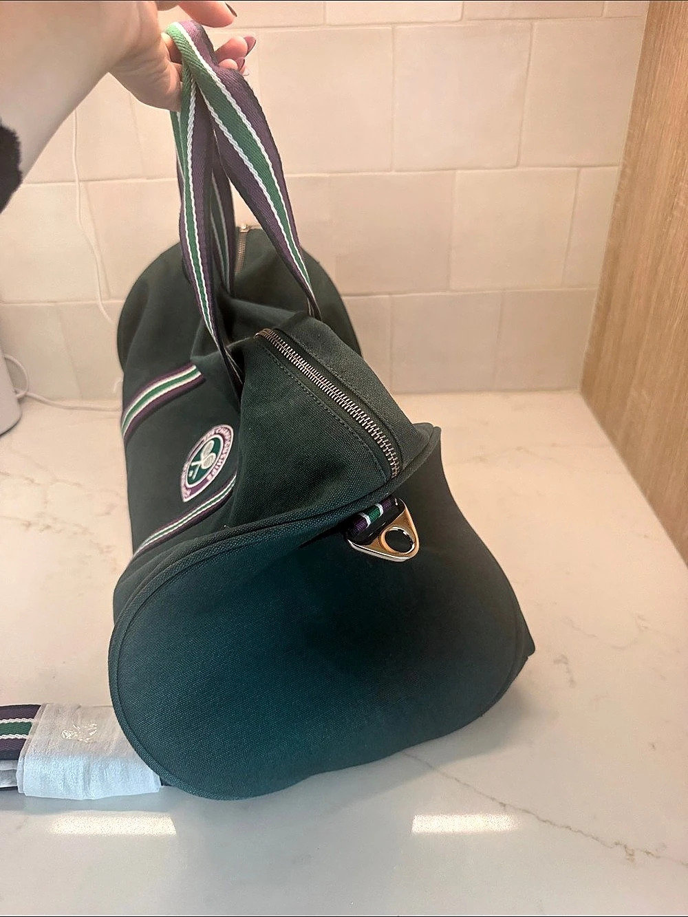 Wimbledon SW19 Duffle Bag in Green & Purple - Picture 3 of 7